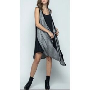 Vocal Snake Print Open Front Faux Suede Black Trim Duster Vest Women's Sz Large